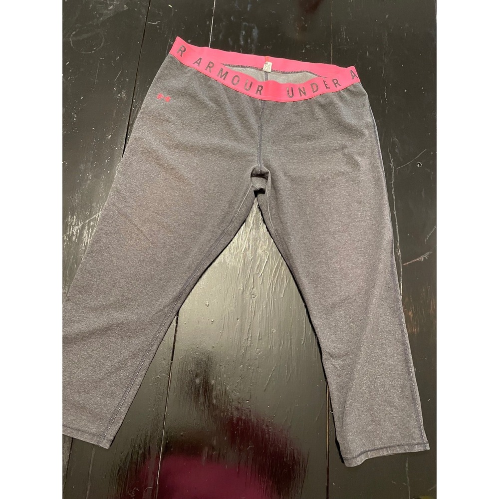 Under Armour Womens Gray Pink Leggings Capri Cropped Athleisure Workout Pants M